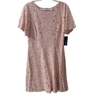 Jessica Howard Women's Blush Pink Lace Fit-and-Flare Dress Size 14
